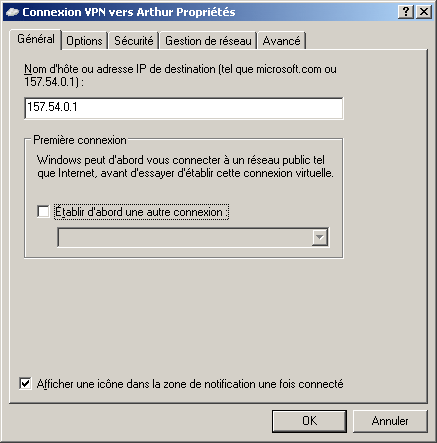 Connexion VPN : onglet Général