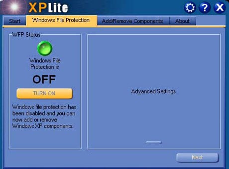 Onglet Windows File Protection de XPLite