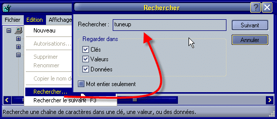 Rechercher dans regedit