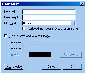 Redimensionnement du film (suite)