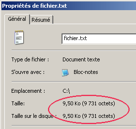 Taille du fichier sur le disque identique à la taille réelle