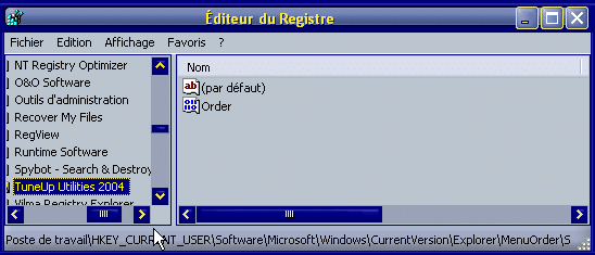 Recherche terminée dans regedit