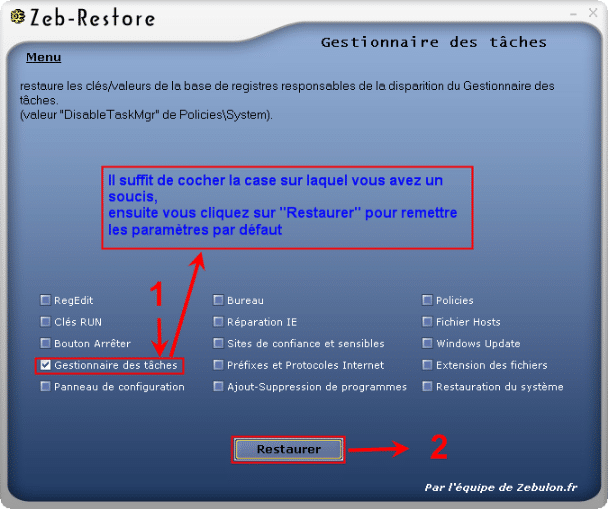 Restauration système avec Zeb Restore