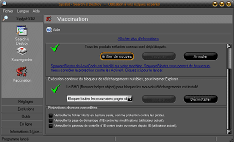 Vaccination de Spybot-Search & Destroy
