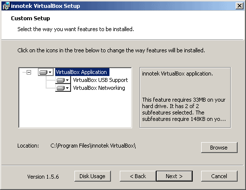 Répertoire d'installation VirtualBox