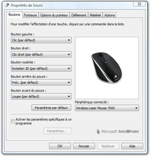 Propriétés de la souris