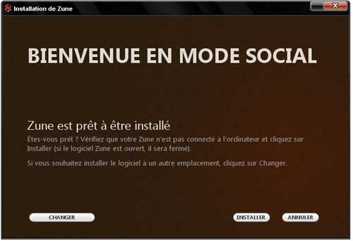 Lancement de l'installtion du Zune