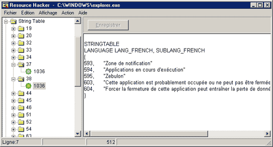 Explorer.exe dans Resource Hacker