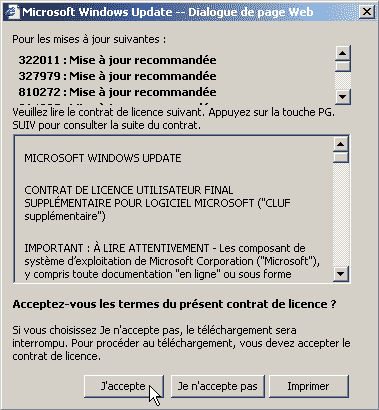 Boîte de dialogue de Windows Update