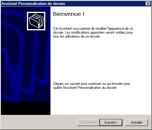 Ouverture de l'assistant de personnalisation du dossier