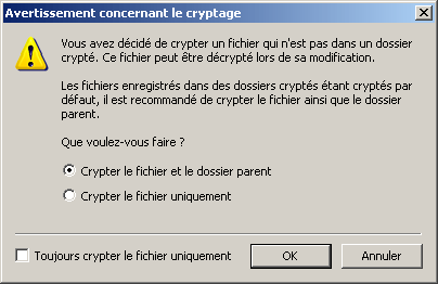 Crypter le fichier et le dossier parent