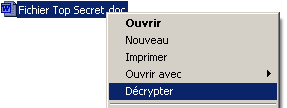 Décryptage d'un fichier par le menu contextuel