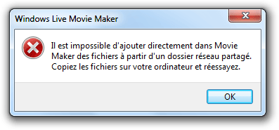 Messgage d'erreur de Movie Maker