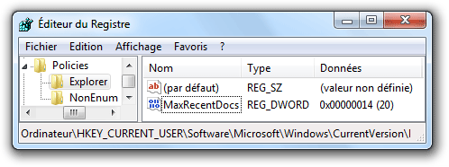 La modification dans le registre