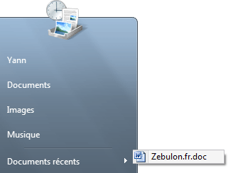 Plus de documents récents dans le menu démarrer