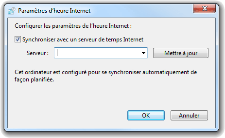 Paramètres heure Internet