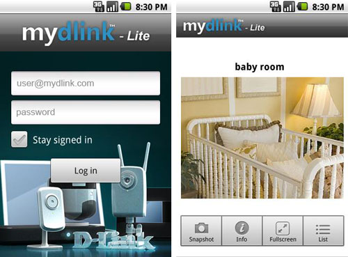 L'application mydlink-lite sur Android