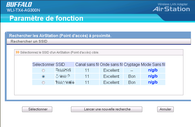 Sélection du réseau Wifi à rejoindre