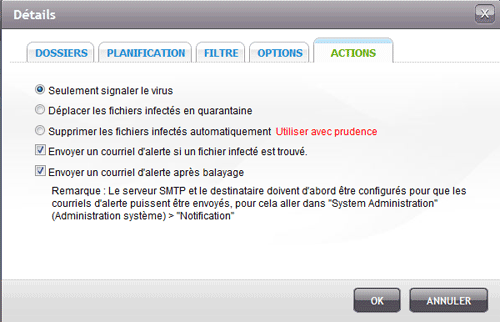 Décisions possibles en cas de présence de virus