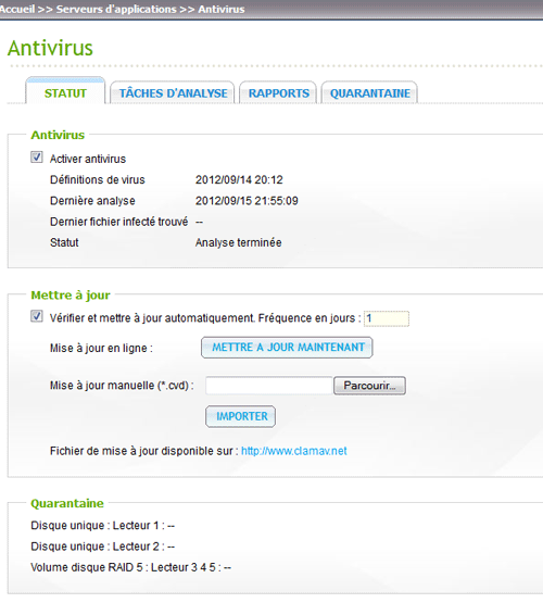 Paramétrage de l'antivirus du NAS