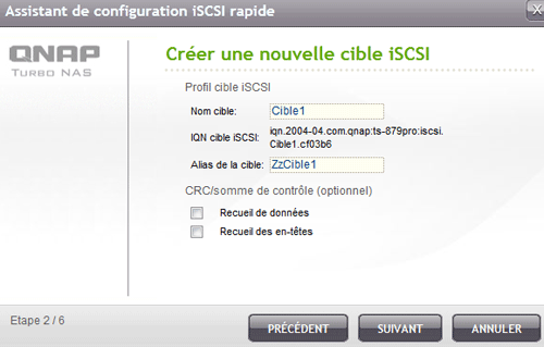 Créer la cible iSCSI