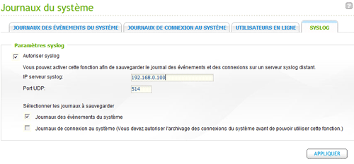 Paramètres syslog