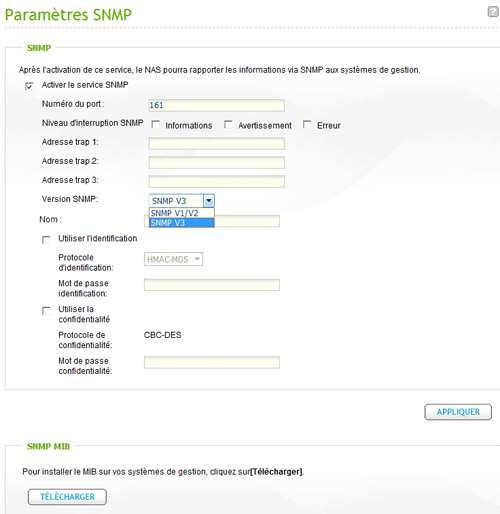 Paramètres SNMP
