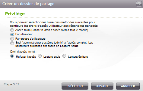 Privilège de dossier de partage
