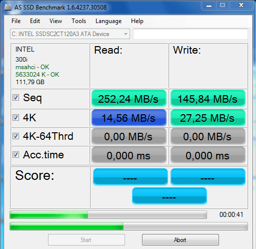 Test du disque SSD à l'aide de AS SSD Benchmark