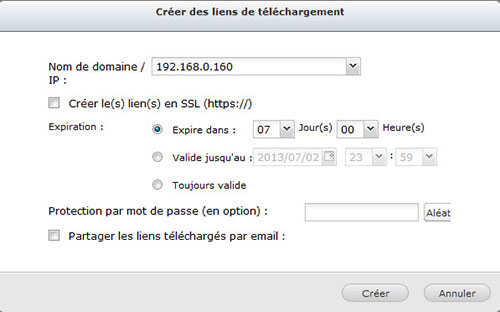 Partage de liens dans FileStation