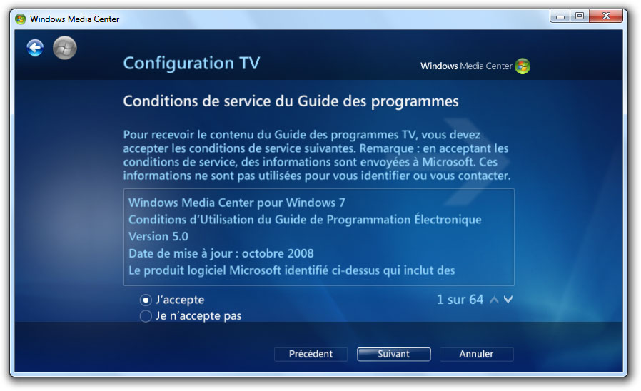 Conditions de service du Guide des programmes