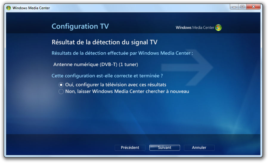 Résultat de la détection du signal TV