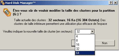Modifier la taille des clusters d'une partition