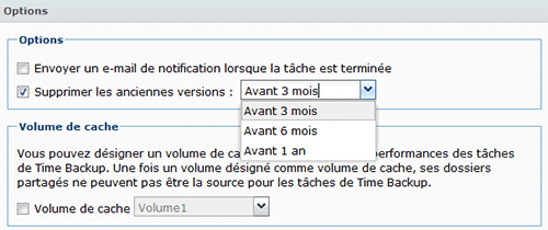 Paramétrage de suppression des anciennes versions dans Time Backup