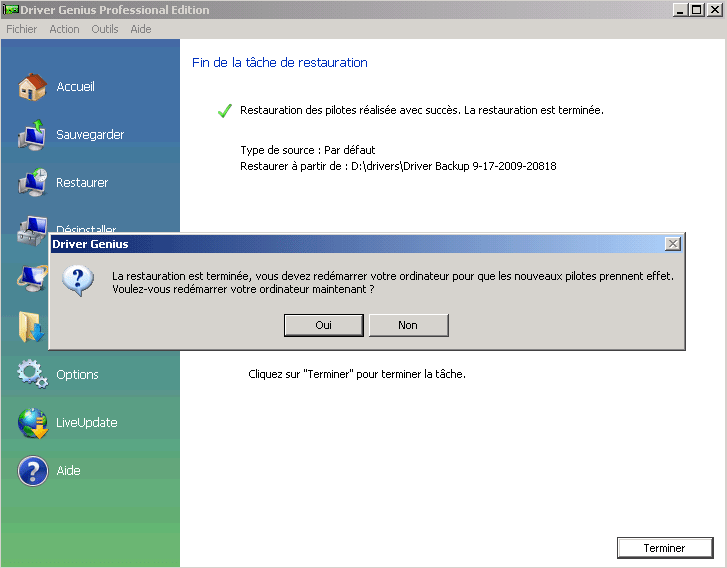 Fin de la restauration des drivers