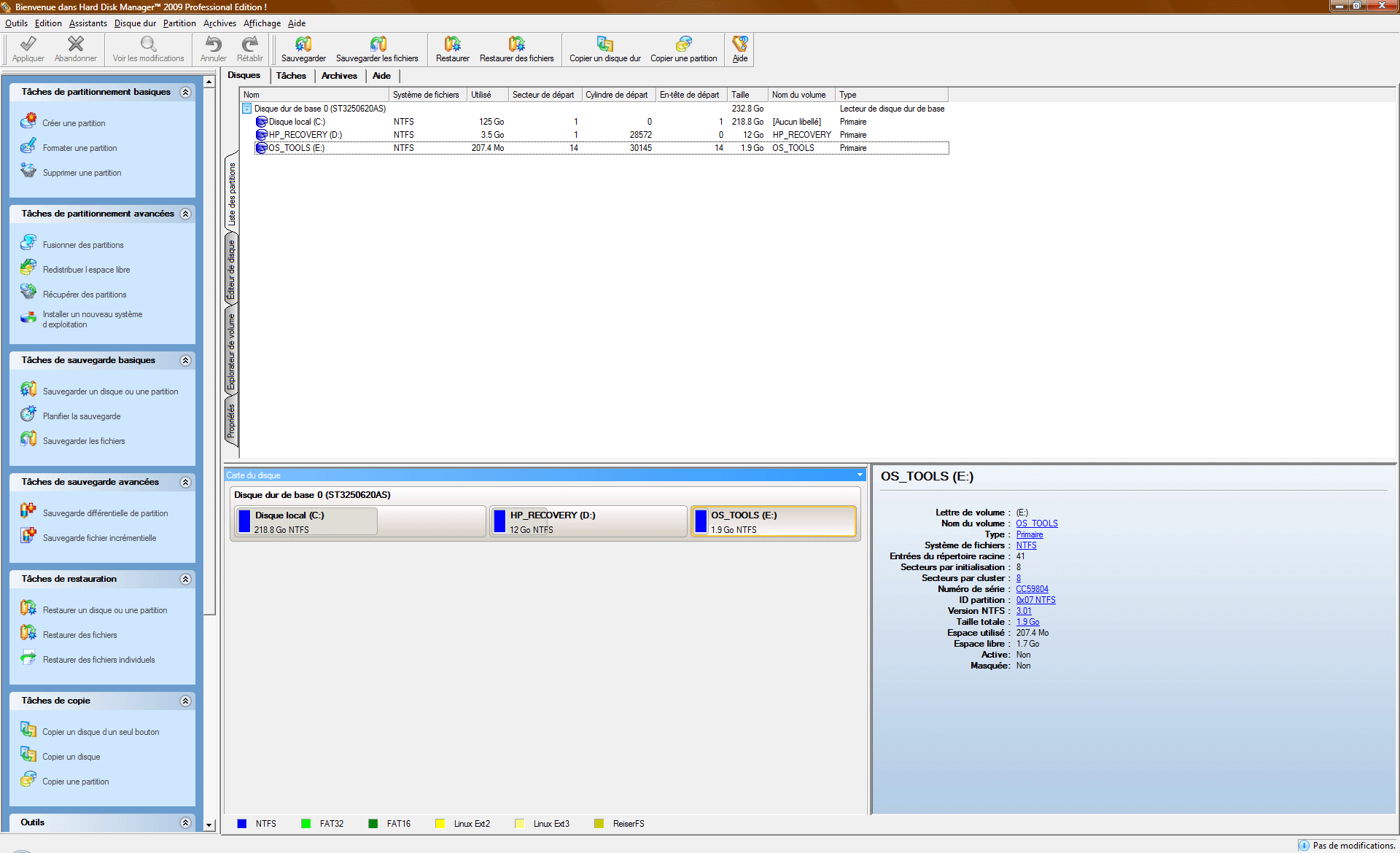 Interface complète du logiciel