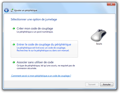 Entrer le code de couplage du périphérique
