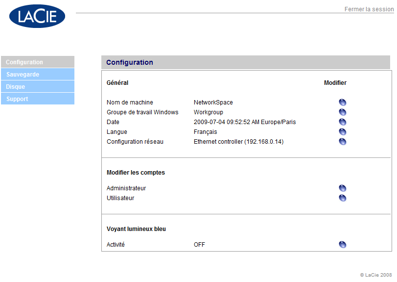 Configuration au travers de l'interface web