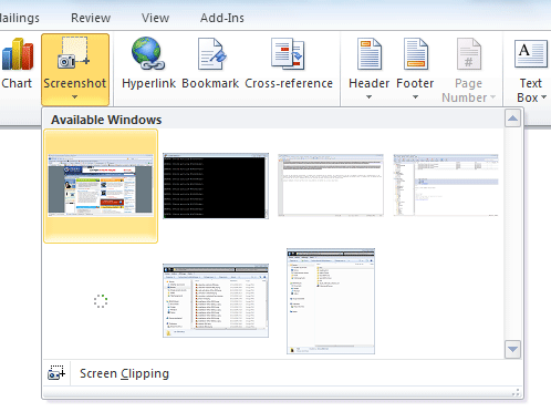 Les copies d'écran dans Word 2010