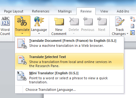 Traduction automatique dans Word 2010