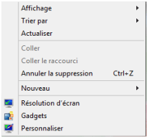 Menu contextuel du Bureau