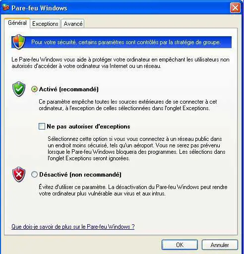 Activation du Pare-feu de Windows XP