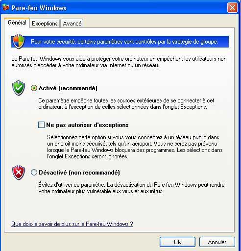 Activation du Pare-feu de Windows XP