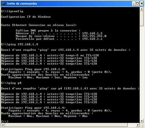 ipconfig sur les autres machines du réseau