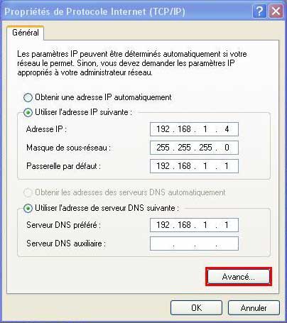 Réglages avancés du protocole Internet TCP/IP