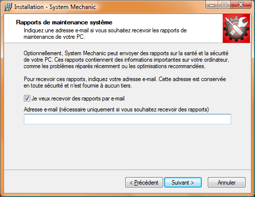 Installation : demande de l'email pour les rapports
