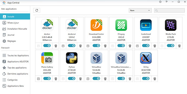 Applications installées via App Central