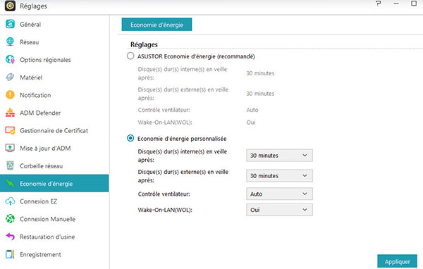 Mise en veille du NAS