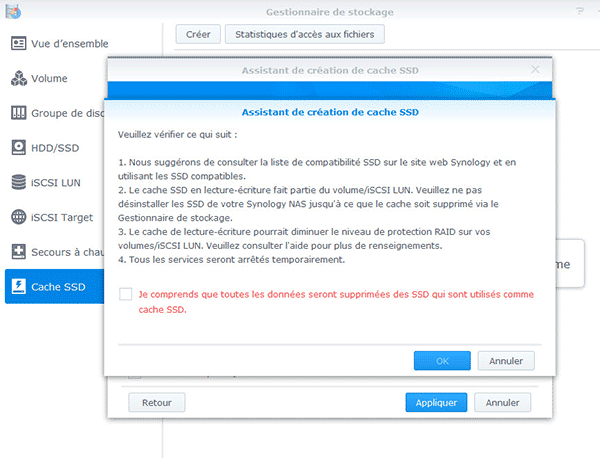 assistant création cache SSD