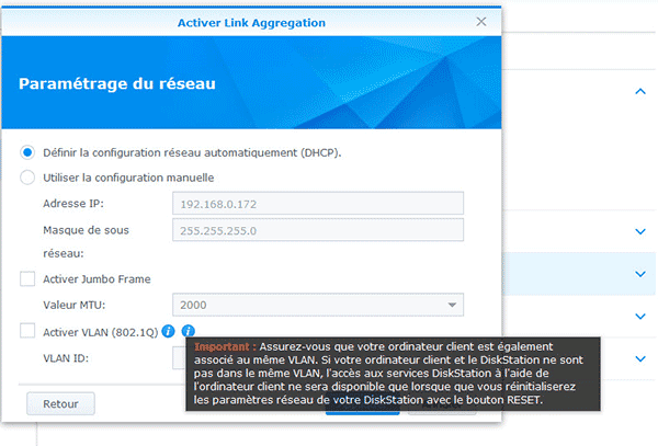 Paramétrage réseau agrégation de liens